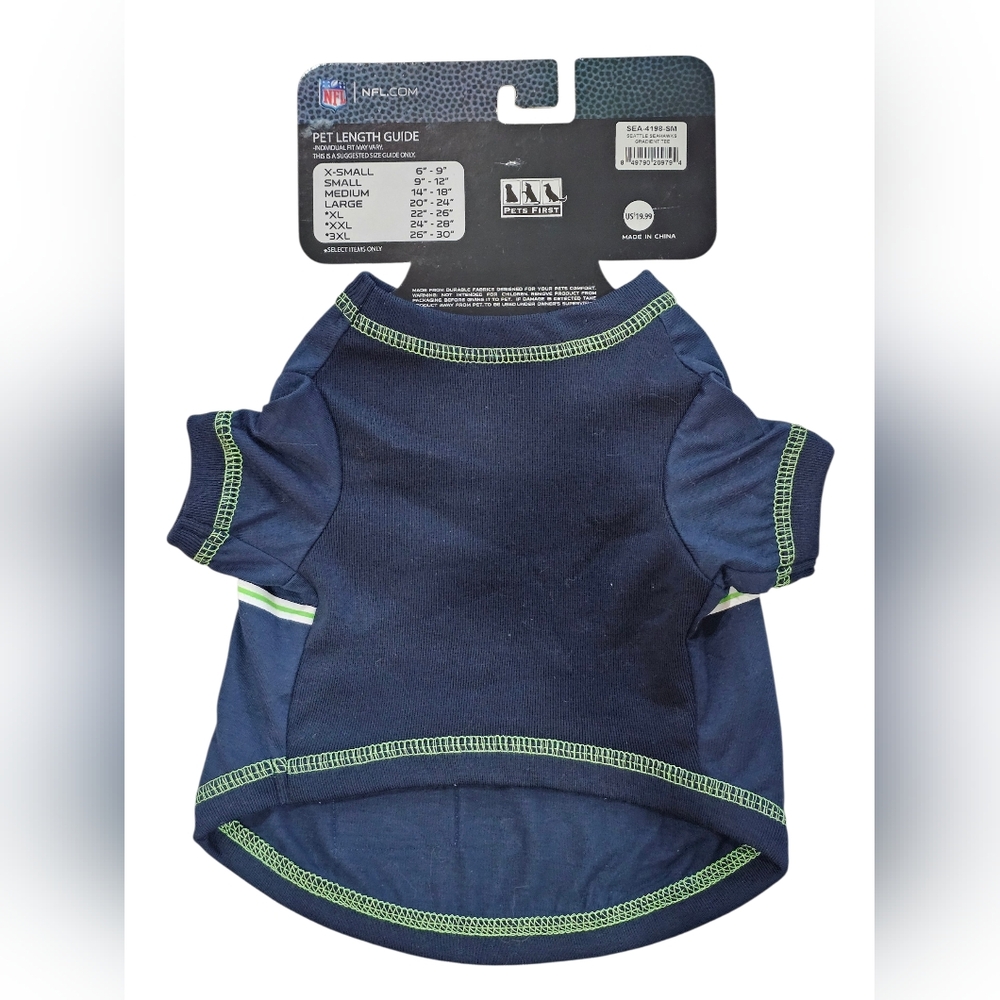 NFL Seattle Seahawks Pet Wear Jersey - Navy and Green - Picture 2 of 2